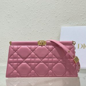 CD Caro Colle Noire Clutch with Chain Pink Cannage Lambskin Gold Tone Metal