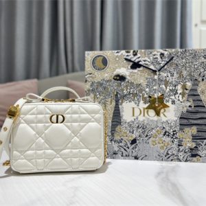 CD Caro Box Bag Macrocannage Calfskin Gold Tone Metal White