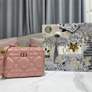 CD Caro Box Bag Macrocannage Calfskin Gold Tone Metal Pink