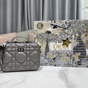 CD Caro Box Bag Macrocannage Calfskin Guncolor Tone Metal Grey