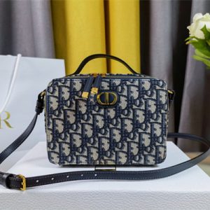 CD 30 Montaigne Box Bag Blue Oblique Jacquard Gold Tone Metal