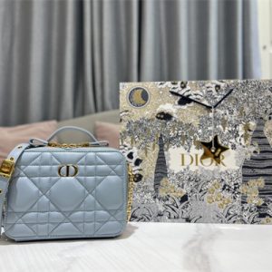 CD Caro Box Bag Macrocannage Calfskin Gold Tone Metal Blue