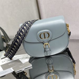 CD Large Di.or Bobby Bag Blue Box Calfskin With Blue Di.or Oblique Emb Shoulder Strap