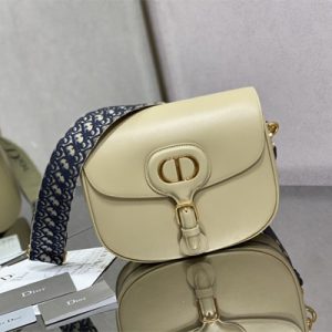CD Large Di.or Bobby Bag Sand-Colored Box Calfskin With Blue Di.or Oblique Emb Shoulder Strap