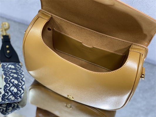 CD Large Di.or Bobby Bag Amber Box Calfskin With Blue Di.or Oblique Emb Shoulder Strap - Image 8