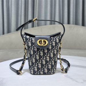 CD 30 Montaigne Amber Mini Bucket Bag Blue Oblique Jacquard