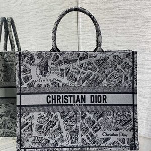 CD Large Book Tote Grey and Black Plan de Paris Embroidery
