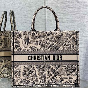 CD Large Book Tote Beige and Black Plan de Paris Embroidery
