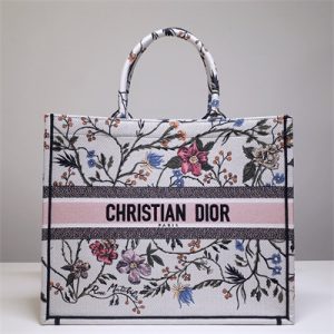 CD Large Book Tote Rosa Mutabilis Embroidery White Multicolor