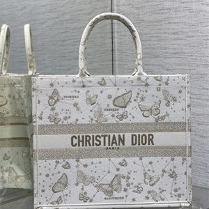 CD Large Book Tote Butterfly Zodiac Embroidery Gold Tone and White