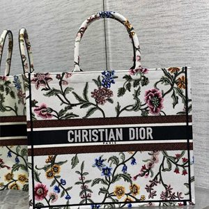 CD Large Book Tote Petites Fleurs Embroidery White Multicolor
