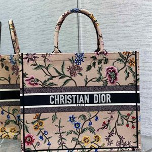 CD Large Book Tote Petites Fleurs Embroidery Nude Beige Multicolor