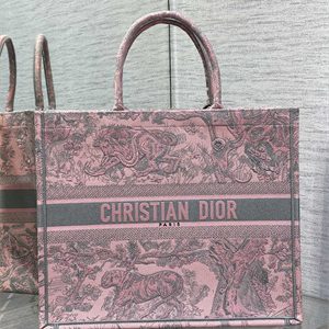 CD Large Book Tote Toile de Jouy Embroidery Pink and Grey