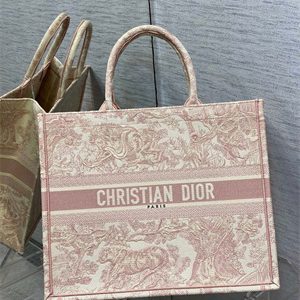CD Large Book Tote Toile de Jouy Embroidery Ecru and Pink