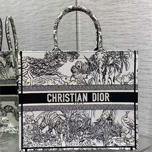 CD Large Book Tote Voyage Toile de Jouy Embroidery White and Black