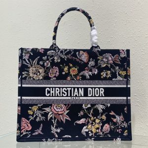CD Large Book Tote Jardin Botanique Embroidery Black Multicolor