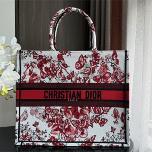 CD Large Book Tote Le C?ur des Papillons Embroidery White and Red