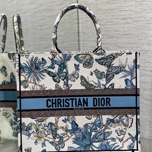 CD Large Book Tote Toile de Jouy Mexico Embroidery White and Pastel Midnight Blue