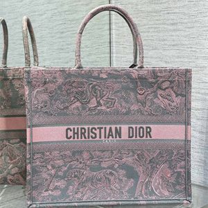 CD Large Book Tote Toile de Jouy Embroidery Grey and Pink