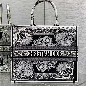 CD Large Book Tote Butterfly Bandana Embroidery Black and White