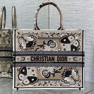 CD Large Book Tote Butterfly Bandana Embroidery Beige Multicolor