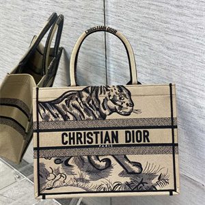 CD Medium Book Tote Jute Canvas Embroidery With Tiger