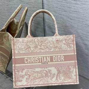 CD Medium Book Tote Toile de Jouy Embroidery Ecru and Pink