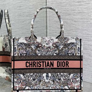 CD Medium Book Tote Butterfly Around The World Embroidery White and Pastel Pink