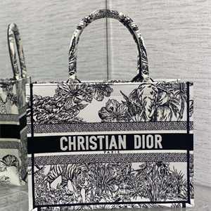 CD Medium Book Tote Voyage Toile de Jouy Embroidery White and Black