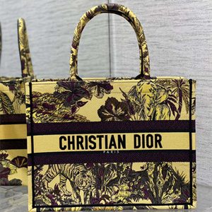 CD Medium Book Tote Voyage Toile de Jouy Embroidery Yellow and Black