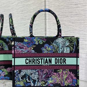 CD Medium Book Tote Voyage Toile de Jouy Embroidery Green and Multicolor