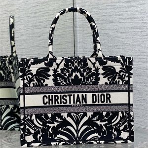 CD Medium Book Tote Firebloom Embroidery White and Black