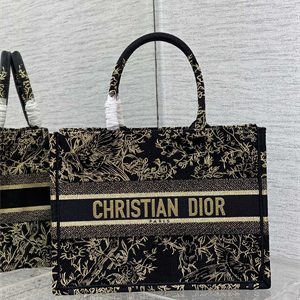 CD Medium Book Tote Jardin d'Hiver Embroidery Black and Gold Tone