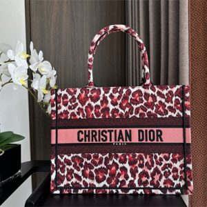 CD Medium Book Tote Pink Multicolor Mizza Embroidery