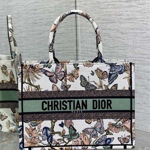CD Medium Book Tote Toile de Jouy Mexico Embroidery White Multicolor