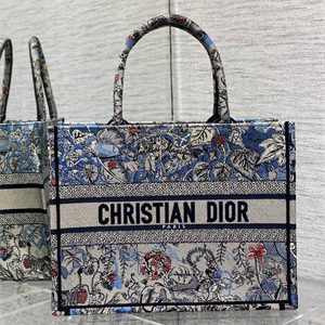 CD Medium Book Tote Jardin Magique Embroidery Grey Blue