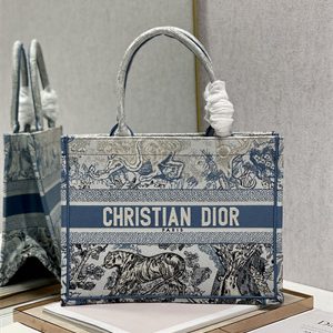 CD Medium Book Tote Gradient Toile de Jouy Embroidery Blue