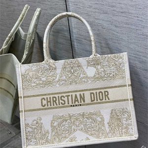 CD Medium Book Tote R??ve d'Infini Embroidery White and Gold Tone