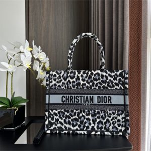 CD Medium Book Tote Black Multicolor Mizza Embroidery