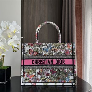 CD Medium Book Tote Mexico Millefiori Embroidery White Multicolor