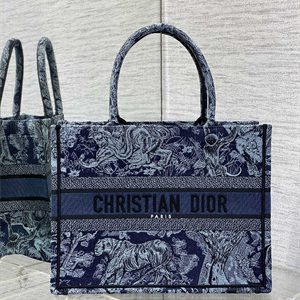 CD Medium Book Tote Toile de Jouy Embroidery Denim Blue