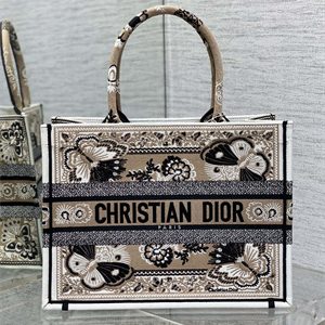 CD Medium Book Tote Butterfly Bandana Embroidery Beige Multicolor