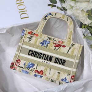 CD Mini Book Tote Hibiscus Embroidery Beige Multicolor