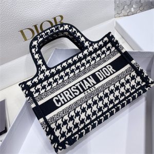 CD Mini Book Tote Macro Houndstooth Embroidery Black and White