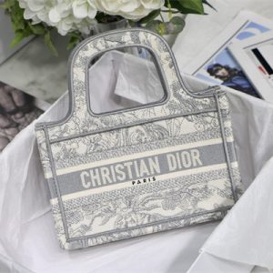 CD Mini Book Tote Toile de Jouy Embroidery Grey