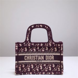 CD Mini Book Tote Oblique Embroidery Burgundy