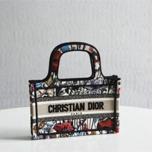 CD Mini Book Tote Mille Fleurs Embroidery Black Multicolor