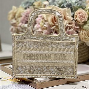 CD Mini Book Tote Gold Tone D-Lace Embroidery With Macrame Effect