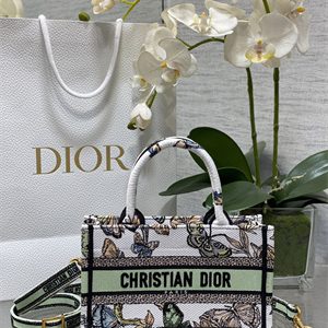 CD Mini Book Tote With Strap Toile de Jouy Mexico Embroidery White Multicolor