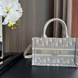 CD Mini Book Tote With Strap Grey Oblique Embroidery